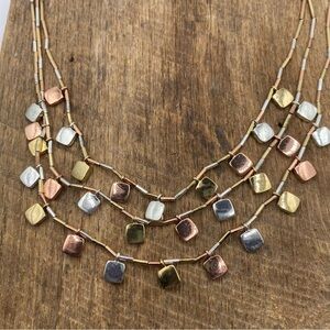 Multi-strand Tri-colored Metallic Beaded  Necklace